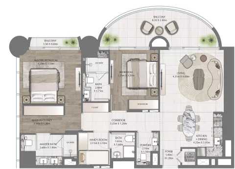 Floor plan, 2 Beds, 1,344 sq ft