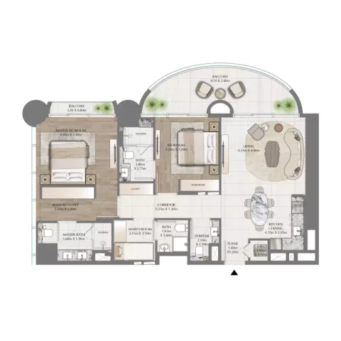 Floor plan, 2 Beds, 1,050 sq ft