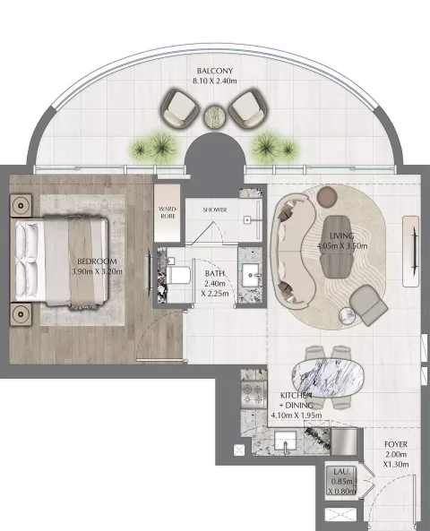 Floor plan, 1 Bed, 751 sq ft