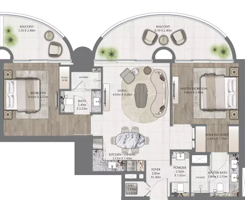 Floor plan, 2 Beds, 1,222 sq ft
