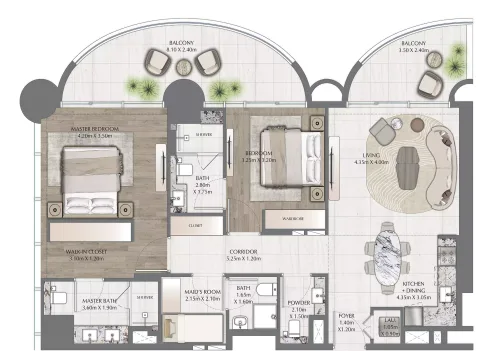 Floor plan, 2 Beds, 1,411 sq ft