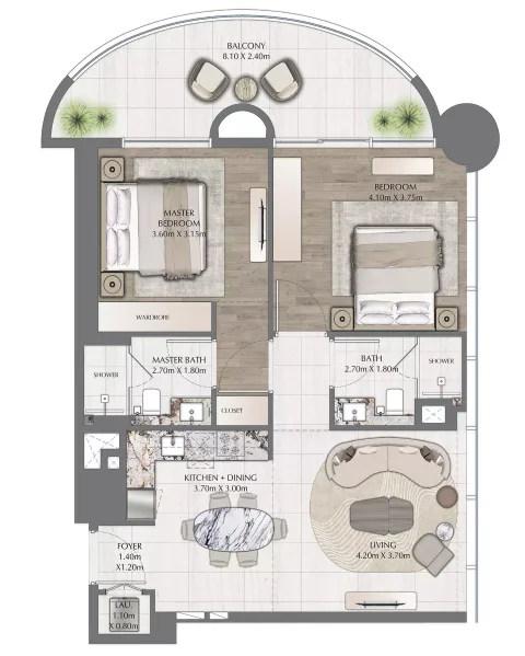 Floor plan, 2 Beds, 1,027 sq ft