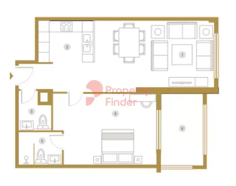 Floor plan, 1 Bed, 913 sq ft