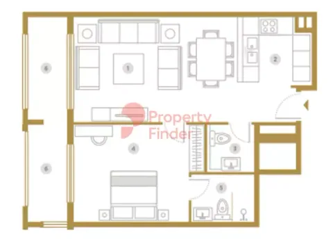 Floor plan, 1 Bed, 867 sq ft
