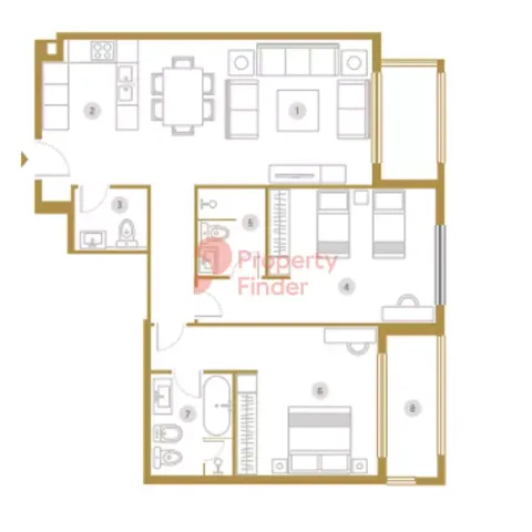 Floor plan, 2 Beds, 1,273 sq ft