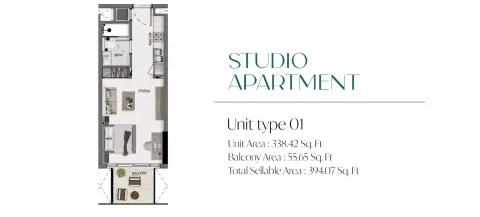 Floor plan, Studio, 394 sq ft