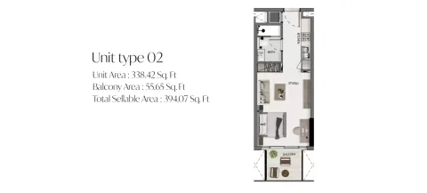 Floor plan, Studio, 394 sq ft