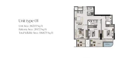 Floor plan, 2 Beds, 1,068 sq ft