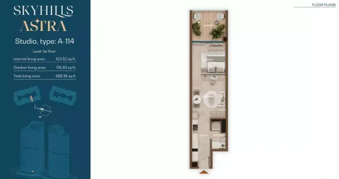 Floor plan, Studio, 559 sq ft