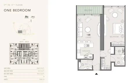 Floor plan, 1 Bed, 910 sq ft