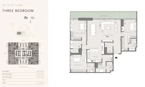 Floor plan, 3 Beds, 2,308 sq ft