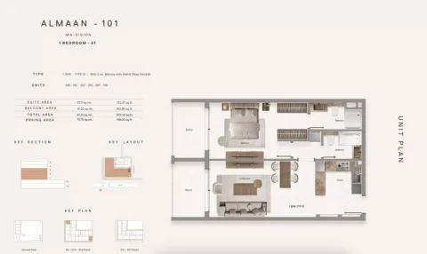Floor plan, 1 Bed, 875 sq ft