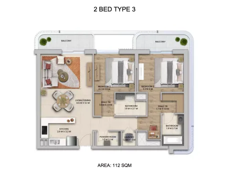 Floor plan, 2 Beds, 1,205 sq ft