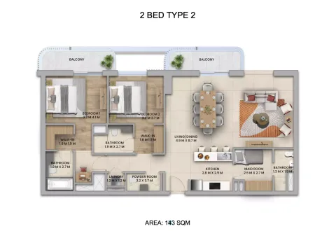 Floor plan, 2 Beds, 1,539 sq ft
