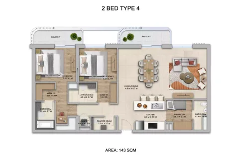 Floor plan, 2 Beds, 1,539 sq ft