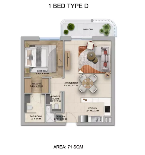 Floor plan, 1 Bed, 764 sq ft