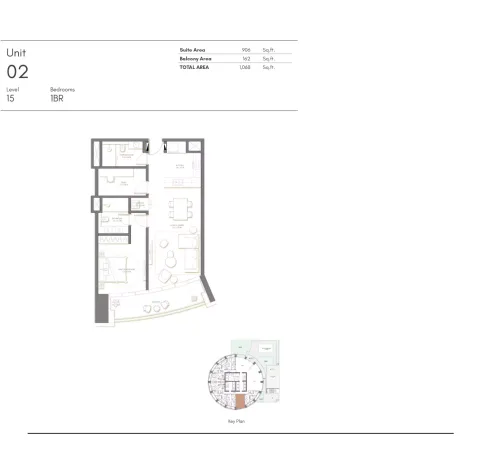 Floor plan, 1 Bed, 1,068 sq ft