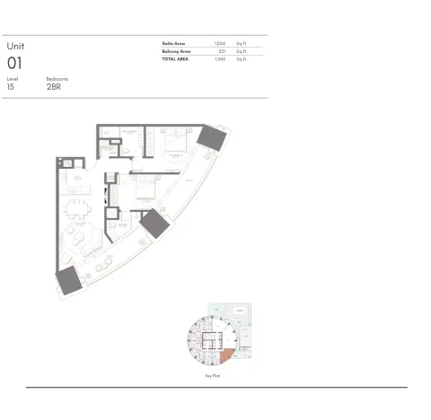 Floor plan, 2 Beds, 1,345 sq ft