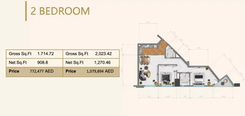 Floor plan, 2 Beds, 908 sq ft