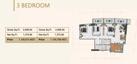 Floor plan, 3 Beds, 1,375 sq ft