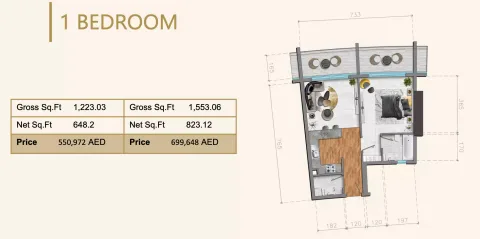 Floor plan, 1 Bed, 648 sq ft