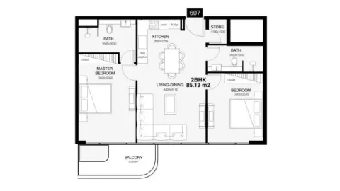 Floor plan, 2 Beds, 1,011 sq ft