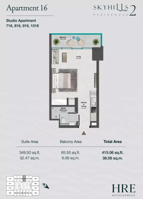 Floor plan, Studio, 415 sq ft