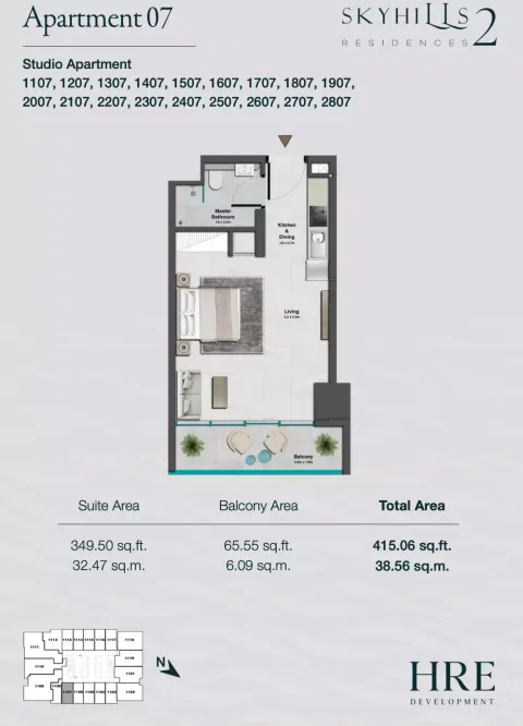 Floor plan, Studio, 415 sq ft