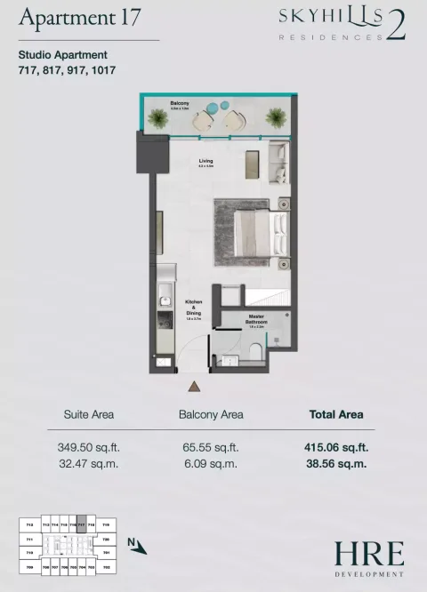 Floor plan, Studio, 415 sq ft