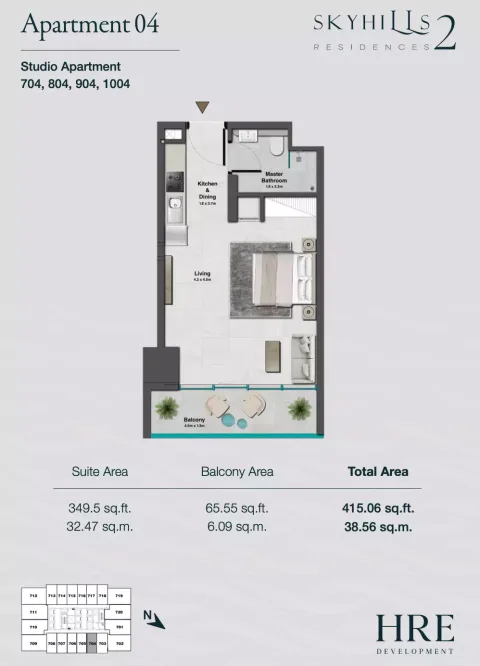 Floor plan, Studio, 415 sq ft