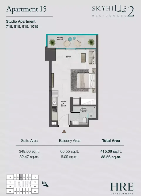 Floor plan, Studio, 415 sq ft