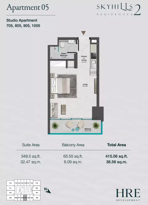Floor plan, Studio, 415 sq ft