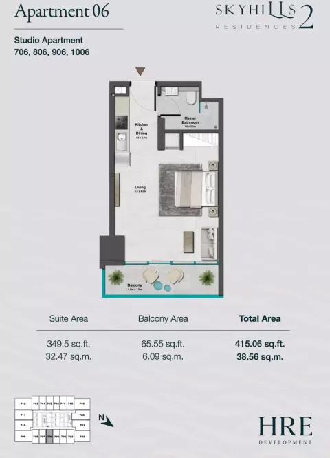 Floor plan, Studio, 415 sq ft