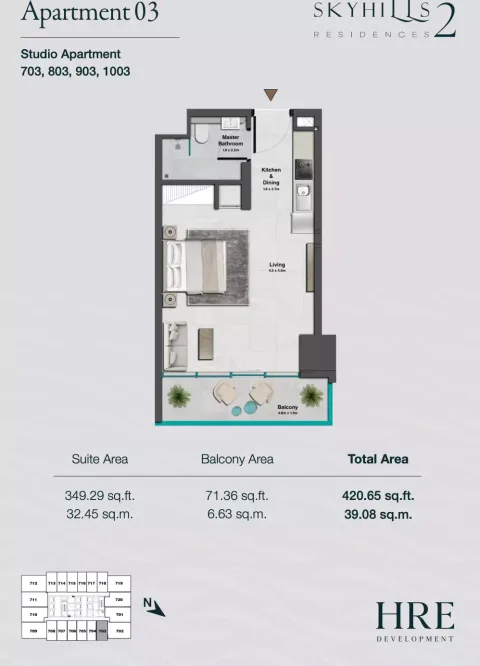 Floor plan, Studio, 420 sq ft