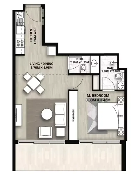 Floor plan, 1 Bed, 712 sq ft