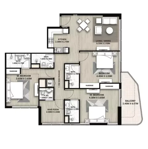 Floor plan, 3 Beds, 1,504 sq ft