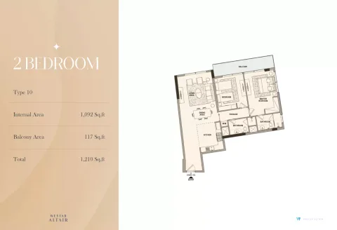 Floor plan, 2 Beds, 1,210 sq ft