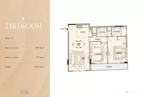 Floor plan, 2 Beds, 1,065 sq ft