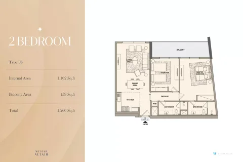 Floor plan, 2 Beds, 1,260 sq ft