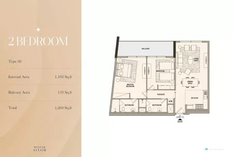 Floor plan, 2 Beds, 1,260 sq ft