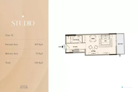 Floor plan, Studio, 538 sq ft