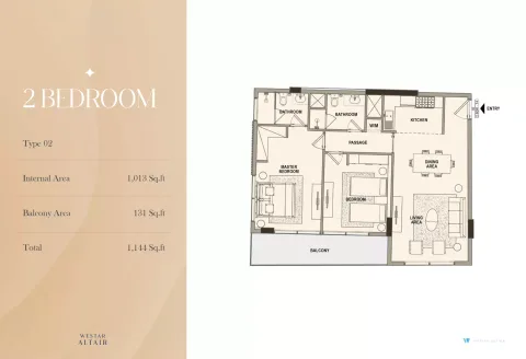 Floor plan, 2 Beds, 1,144 sq ft