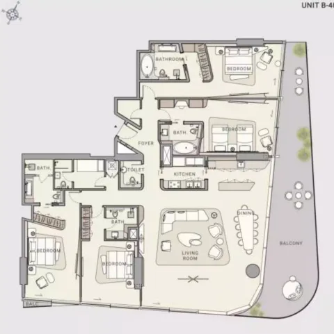 Floor plan, 4 Beds, 355 sq ft