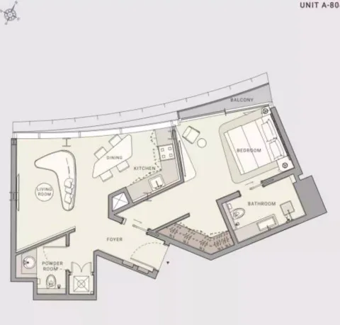 Floor plan, 1 Bed, 690 sq ft