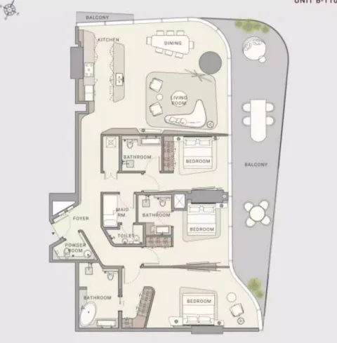 Floor plan, 3 Beds, 258 sq ft