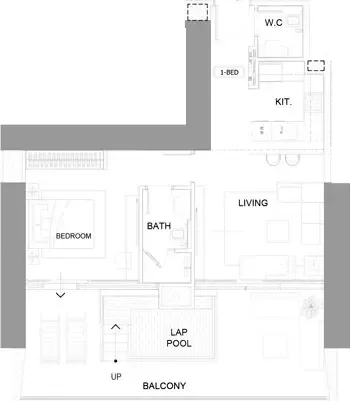Floor plan, 1 Bed, 1,030 sq ft