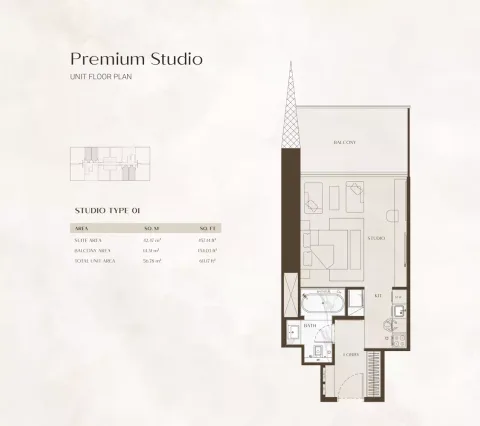 Floor plan, Studio, 611 sq ft