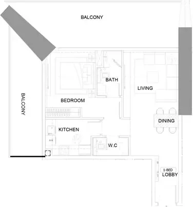 Floor plan, 1 Bed, 1,222 sq ft
