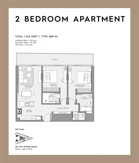 Floor plan, 2 Beds, 1,163 sq ft