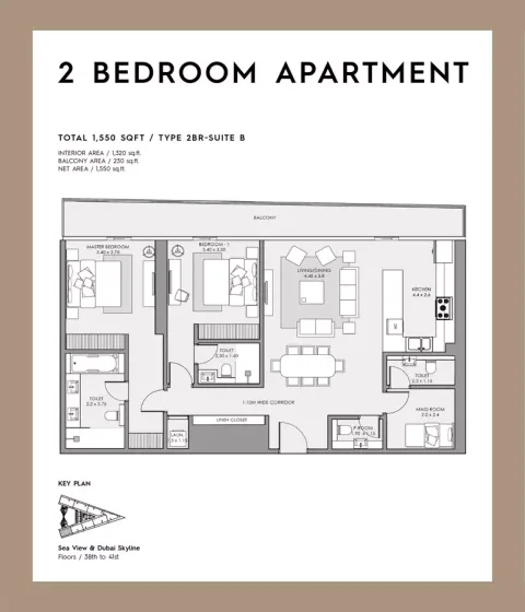 Floor plan, 2 Beds, 1,550 sq ft